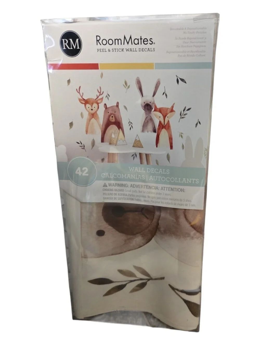 NIB RoomMates Peel And Stick Wall Decals Watercolor Woodland Creatures 42 Decals
